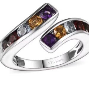 Multi Gemstone 1.25 ctw Bypass Ring in Platinum Bond